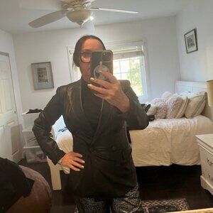 ZARA Faux Leather Double Breasted Blazer Black Women's S Blogger Favorite NWOT